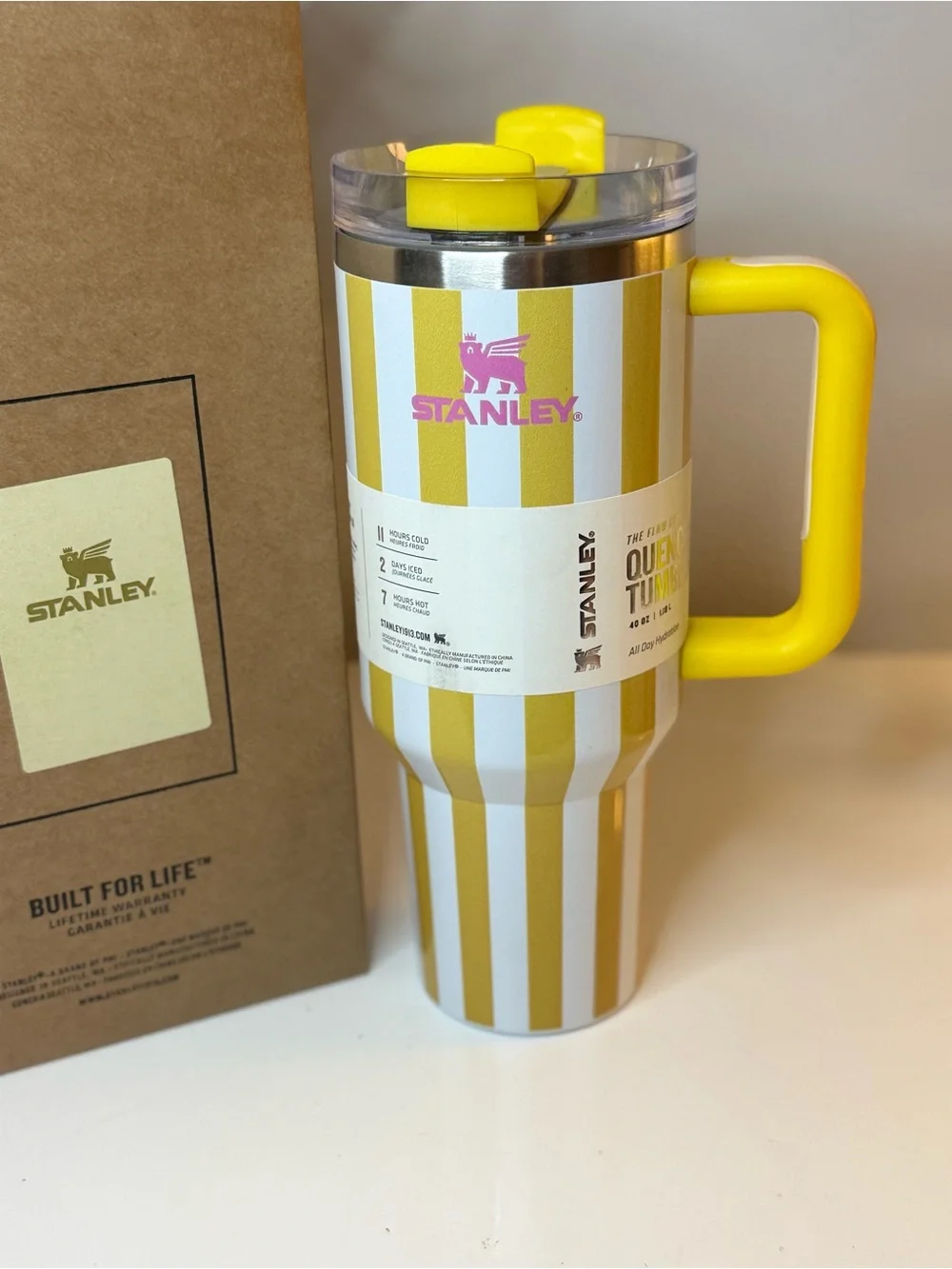 New! Stanley Quencher Yellow & White Striped Tumbler with Handle 40 OZ - Picture 6 of 10